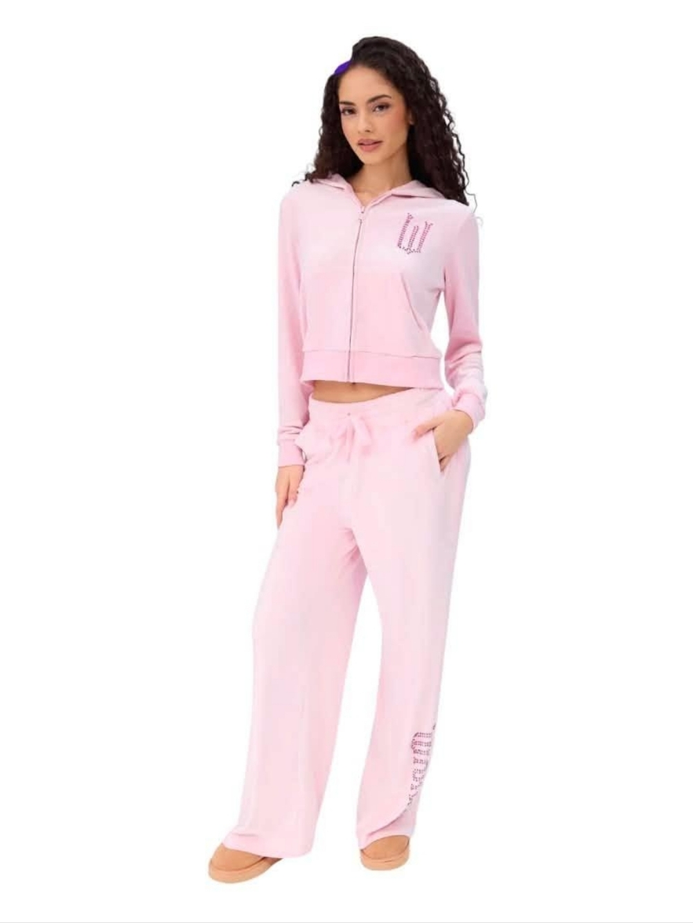 Wicked ($120) Pink Velour Lounge Set Y2K Hoodie & Wide Leg Pants Matching Set